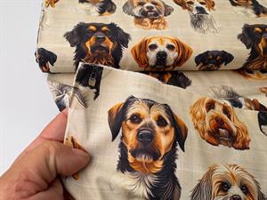 Vævet bomuldspoplin - cute dogs