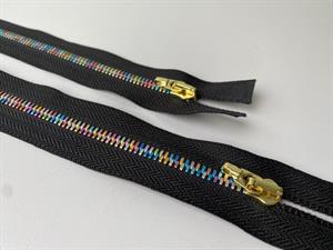 Delbar lynlås - 2-vejs, sort med multifarvede tænder, 42,5 cm