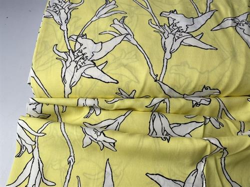 Fastvævet viscose - blid gul med blomstergrene