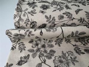 Deko canvas - natur med sort stensil blomst  