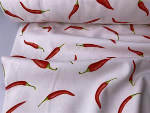 Bomuldsjersey - hot peppers på hvid bund