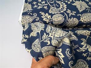 Bomuldsvoile - boheme inspireret, flowers indigo
