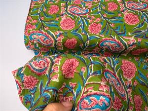 Bomuldsvoile - boheme inspireret, flowers lime green