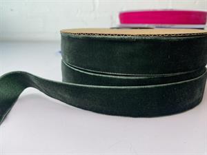 Vævet velour bånd - flaskegrøn, 25 mm