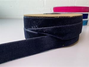 Vævet velour bånd - marineblå, 25 mm