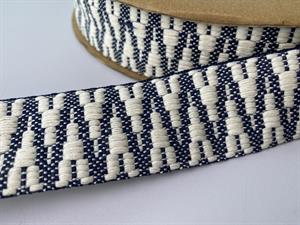 Gjordbånd - taskehank med smuk vævning i navy / offwhite, 40 mm