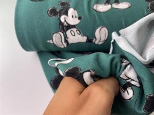 Bomuldsjersey - Mickey mouse på petrolgrøn bund