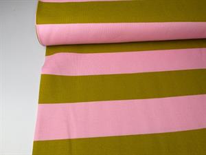 Deko canvas - brede striber i lyserød og sennepsgrøn
