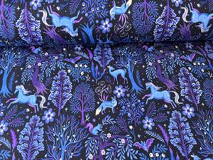 French terry - sort bund med magisk blåt print