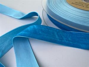 Vævet velour bånd - turkisblå, 25 mm