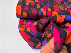 Fastvævet viscose - sort med colourful splash
