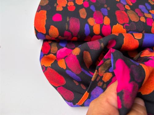 Fastvævet viscose - sort med colourful splash