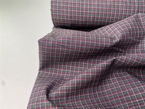 Skjortepoplin - grey checks & red stripes