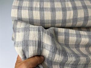 Dobbelt gauze - med hør i fine grå tern