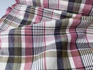 Fastvævet bomuld - drønlækre tern med rosa og khaki striber