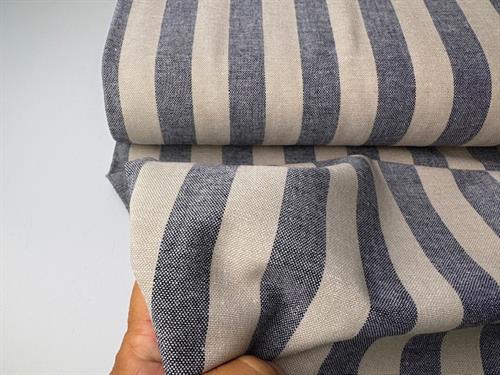 Vævet hør/viscose - garnfarvede striber i blå/sand