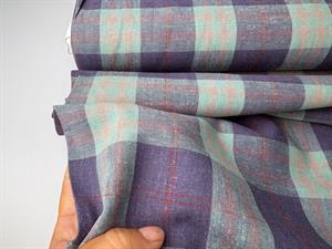 Vævet hør/viscose - tern i mint/lilla