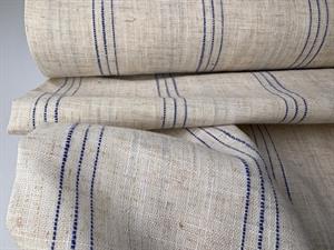 Vævet hør/viscose - natur med tynde blå striber