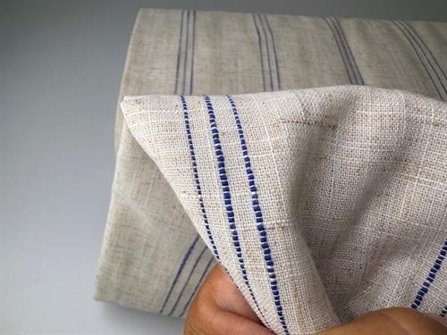 Vævet hør/viscose - natur med tynde blå striber