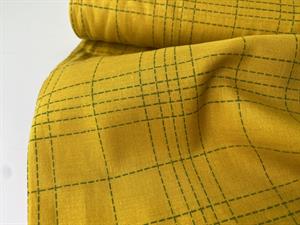 Fastvævet bomuldsvoile - ternet i okkergul