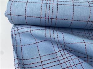 Fastvævet bomuldsvoile - ternet i dueblå