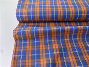 Skjortepoplin - lækre tern i blå og lys cognac