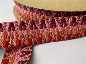 Gjordbånd - taskehank med smuk vævning i røde toner, 40 mm