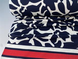 Viscosejersey - lækkert mønster i marineblå, panel på 125 cm