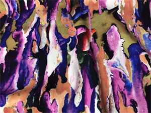 Fastvævet viscose - abstrakt watercolor i klare farver 