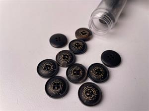 Knap - mørk sortbrun med små detaljer, 15 mm