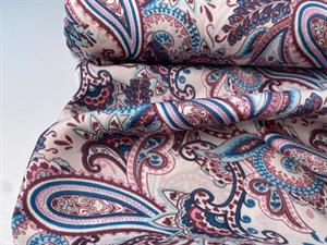 Satinvævet polyester - flot paisley i rosa toner