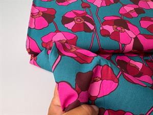 Fastvævet bomuld med viscose - store lækre pinke blomster