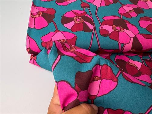 Fastvævet bomuld med viscose - store lækre pinke blomster