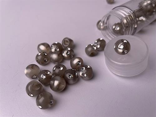 Kugleknap - changerende gråbrun med bling, 12 mm