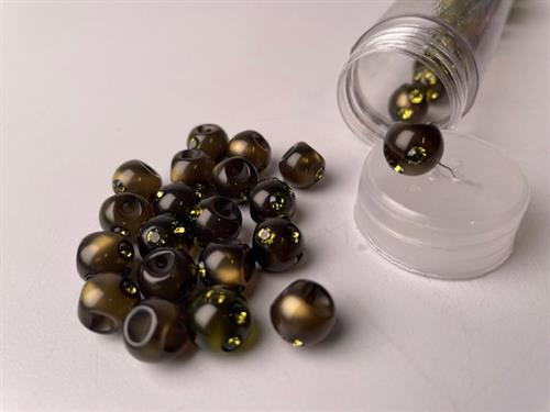 Kugleknap - changerende mørk armygrøn med bling, 12 mm