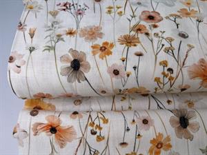 Vævet hør / viscose - fine blomster i sarte toner