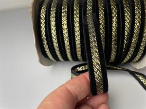Vævet velour bånd - sort med sølv/ guld mønster 