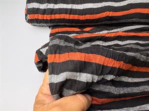 Viscosejersey - finstrik i striber i varme toner 