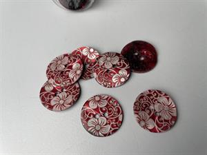 Perlemorknap - rød med blomster 20 mm