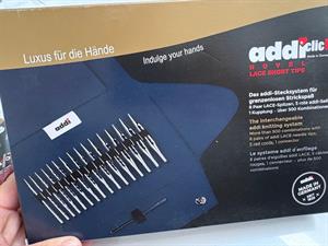 Addi click strikkepindesæt - lace, ergo korte spidser, helt sæt incl. diverse xtra tilbehør