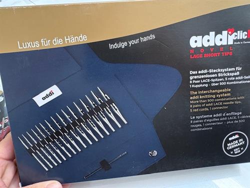 Addi click strikkepindesæt - lace, ergo korte spidser, helt sæt incl. diverse xtra tilbehør