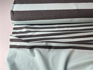 Bomuldsjersey - brede og smalle striber i lyseblå og mørkegrå