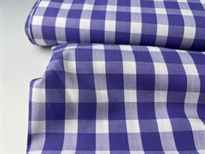 Skjortepoplin - garnfarvede tern i mørk lavendelblå og offwhite, med fejl