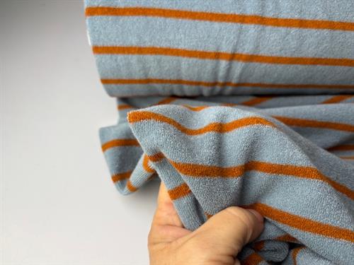 Frotté jersey - retro striber i bluish og cognac