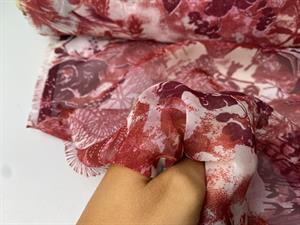Fastvævet chiffon - summer flowers dark pink/red