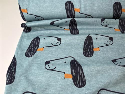 Bomuldsjersey - blå med skønne hunde