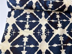 Fastvævet bomuld - unik batik i blå bund med striber og tern