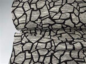 Bomuldsstrik - grå bund med sort grafisk mønster