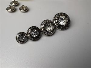 Simili øjeknap - filigran metal look med sten, 19 mm