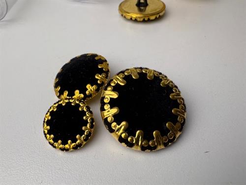 Velour øjeknap - sort med guld, 25 mm